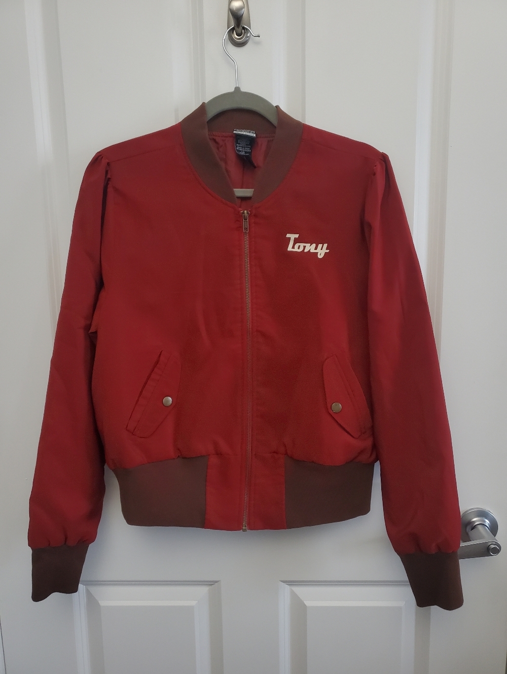 Marvel Her Universe Red Stark Industries Bomber Jacket with Brown Trim